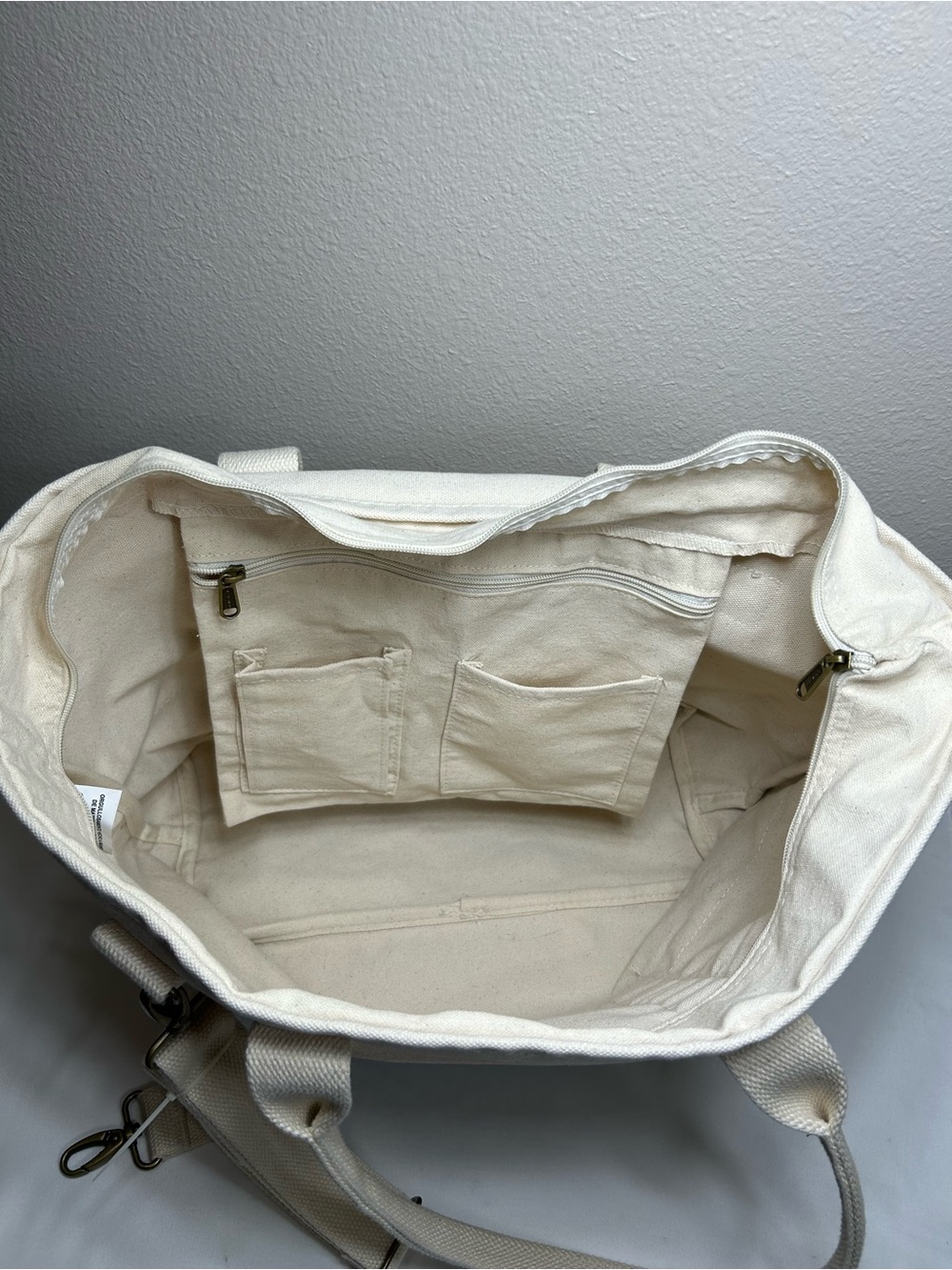 CB STATION Heavy Duty Canvas Two-Tone Cream Gray Utility Tote Bag Weekender - Picture 9 of 16